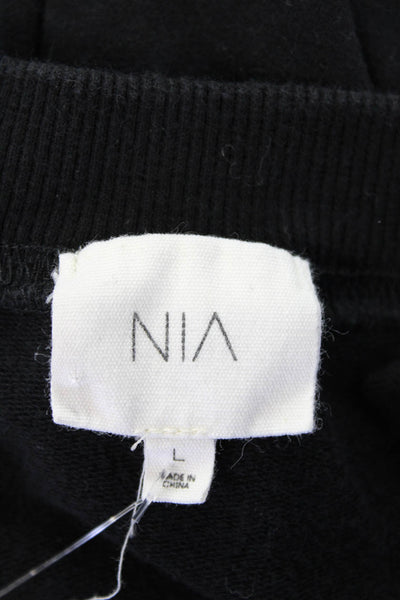 NIA Womens Cotton Long Sleeve Round Neck Pullover Black Size L