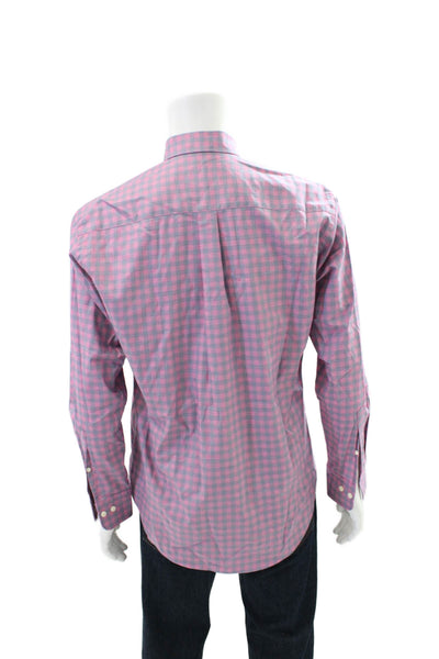 Peter Millar Mens Cotton Long Sleeve Button Plaid Button Down Shirt Pink Size M
