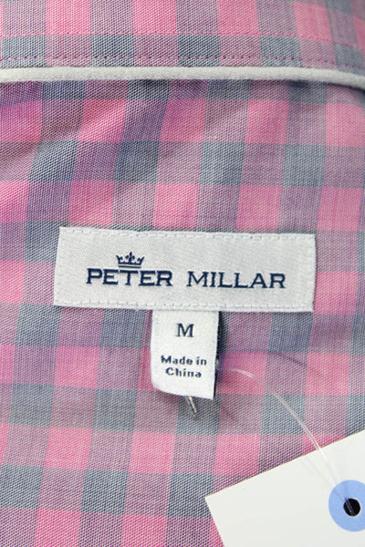 Peter Millar Mens Cotton Long Sleeve Button Plaid Button Down Shirt Pink Size M