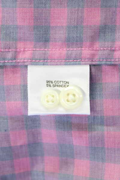Peter Millar Mens Cotton Long Sleeve Button Plaid Button Down Shirt Pink Size M