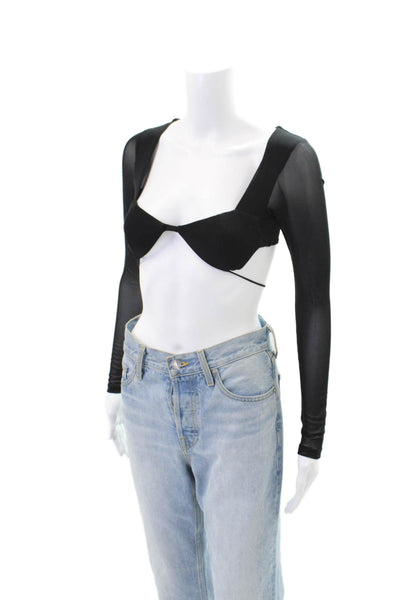 Princess Polly Womens Tie Closure Long Sleeves Cropped Blouse Black Size 0