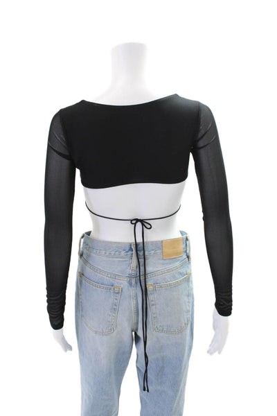Princess Polly Womens Tie Closure Long Sleeves Cropped Blouse Black Size 0