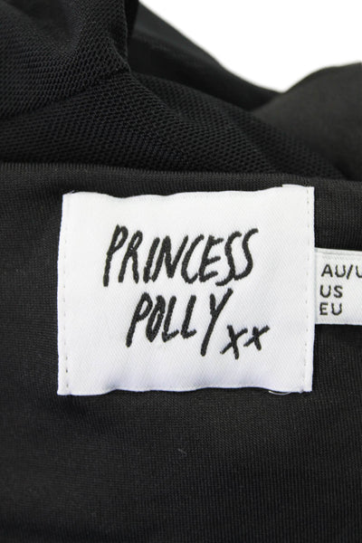 Princess Polly Womens Tie Closure Long Sleeves Cropped Blouse Black Size 0