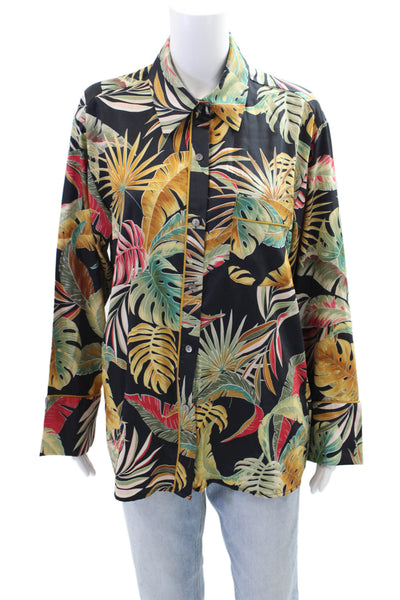 Petersyn Womens Jungle Print Button Down Blouse Multi Colored Size Extra Small