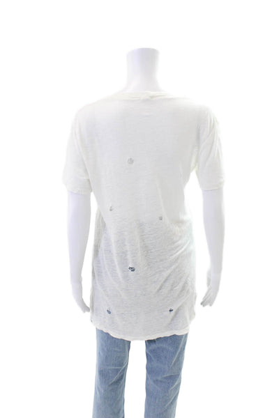 Monrow Womens Distressed Short Sleeves Tee Shirt White Cotton Size Small