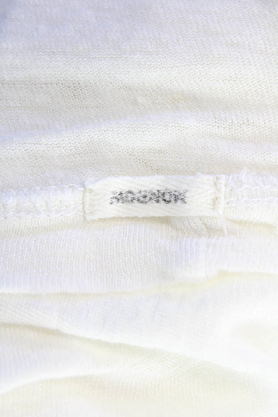 Monrow Womens Distressed Short Sleeves Tee Shirt White Cotton Size Small
