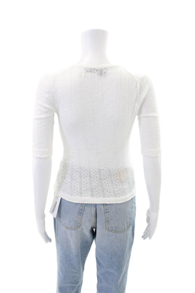 360 Sweater Womens Short Sleeves V Neck Sweater White Size Extra Small