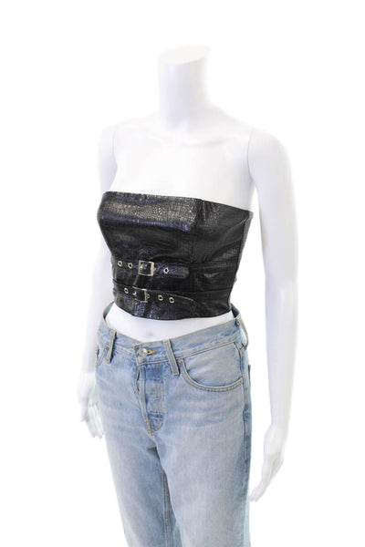 Superdown Womens Crocodile Print Cropped Blouse Black Size Extra Small