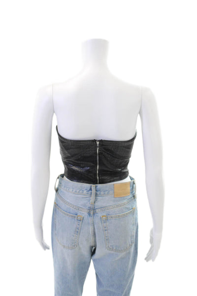 Superdown Womens Crocodile Print Cropped Blouse Black Size Extra Small