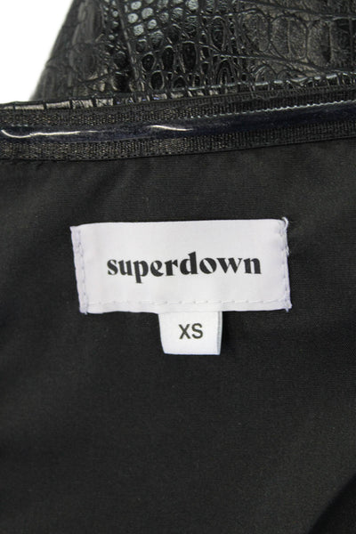 Superdown Womens Crocodile Print Cropped Blouse Black Size Extra Small