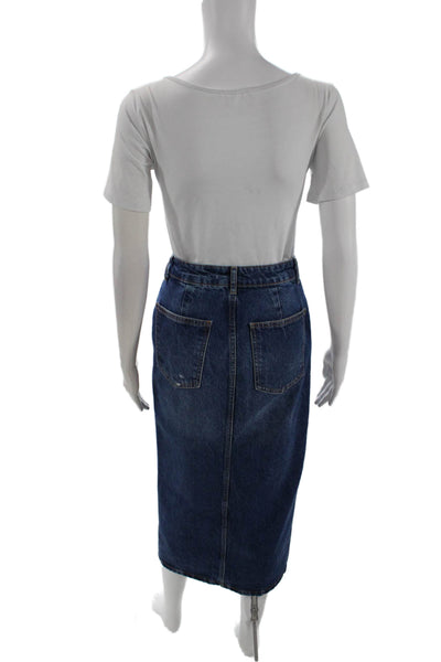 Zara Womens Cotton High Waisted Medium Wash Denim Pencil Skirt Blue Size XS