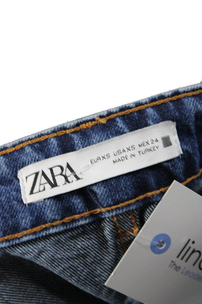 Zara Womens Cotton High Waisted Medium Wash Denim Pencil Skirt Blue Size XS