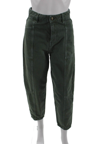 ITMFL Womens Cotton High Rise Tapered Leg Pants Green Size XS