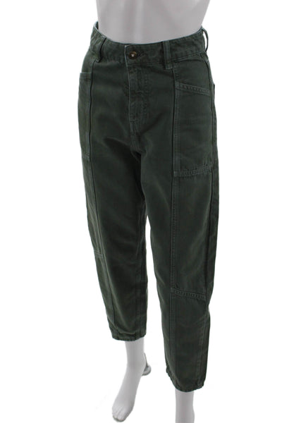 ITMFL Womens Cotton High Rise Tapered Leg Pants Green Size XS
