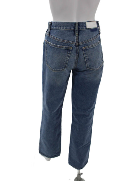 Re/Done Womens Medium Wash Ripped High Rise Straight Leg Jeans Blue Size 25