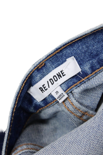 Re/Done Womens Medium Wash Ripped High Rise Straight Leg Jeans Blue Size 25