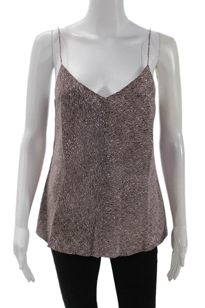 T Alexander Wang Womens Spaghetti Strap V Neck Silk Top Brown White Size 6
