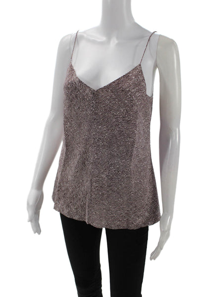 T Alexander Wang Womens Spaghetti Strap V Neck Silk Top Brown White Size 6