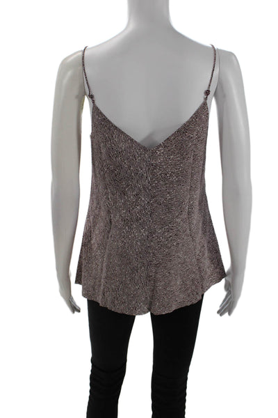 T Alexander Wang Womens Spaghetti Strap V Neck Silk Top Brown White Size 6