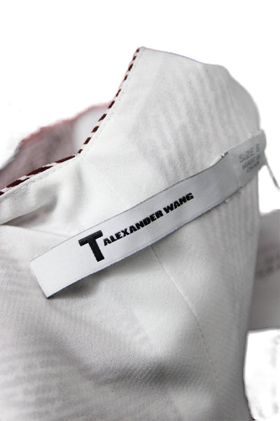 T Alexander Wang Womens Spaghetti Strap V Neck Silk Top Brown White Size 6