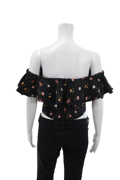 Rebecca Taylor Womens Floral Print Off The Shoulder Crop Top Black Size 8