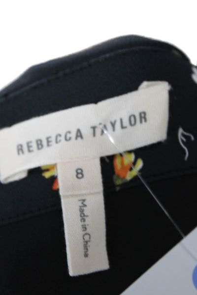 Rebecca Taylor Womens Floral Print Off The Shoulder Crop Top Black Size 8
