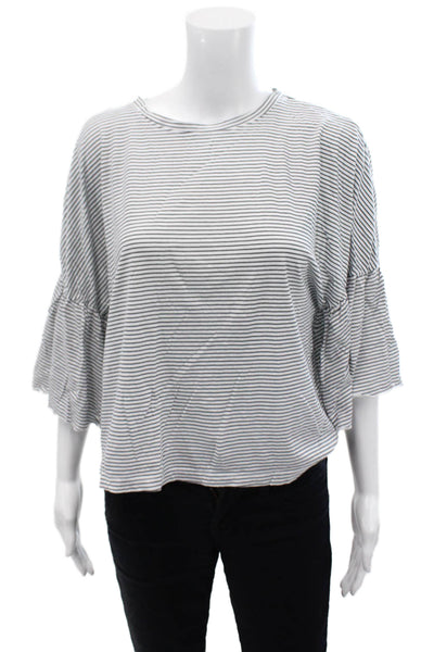 Zara Trafaluc Womens Striped Crew Neck Flared Short Sleeve Top White Size M