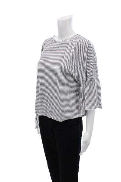 Zara Trafaluc Womens Striped Crew Neck Flared Short Sleeve Top White Size M