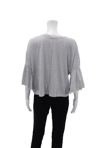 Zara Trafaluc Womens Striped Crew Neck Flared Short Sleeve Top White Size M