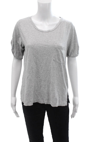 J Crew Womens Cotton Round Neck Gathered Sleeve Detail Top Gray Size M
