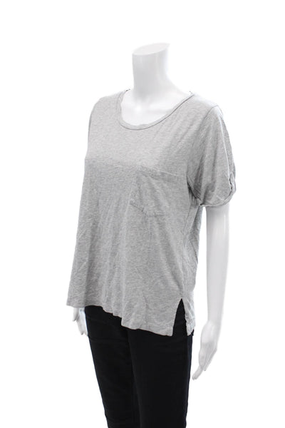J Crew Womens Cotton Round Neck Gathered Sleeve Detail Top Gray Size M