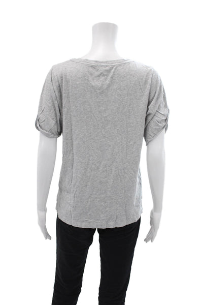 J Crew Womens Cotton Round Neck Gathered Sleeve Detail Top Gray Size M