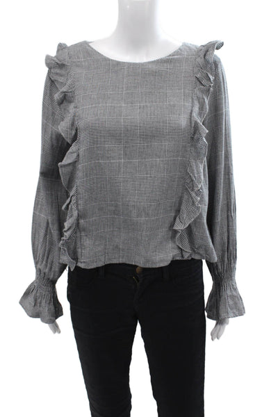 Romeo + Juliet Couture Womens Cotton Houndstooth Ruffled Trim Top Gray Size L