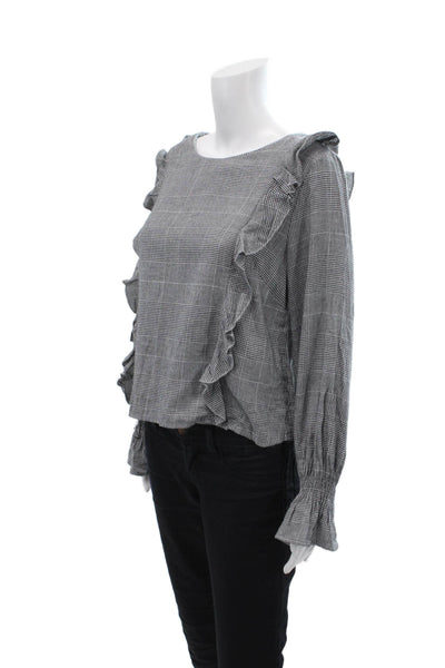 Romeo + Juliet Couture Womens Cotton Houndstooth Ruffled Trim Top Gray Size L