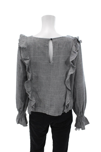 Romeo + Juliet Couture Womens Cotton Houndstooth Ruffled Trim Top Gray Size L