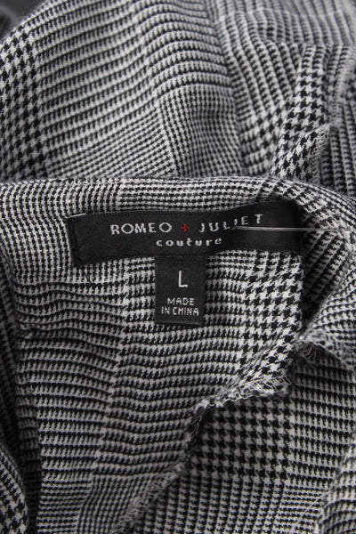Romeo + Juliet Couture Womens Cotton Houndstooth Ruffled Trim Top Gray Size L
