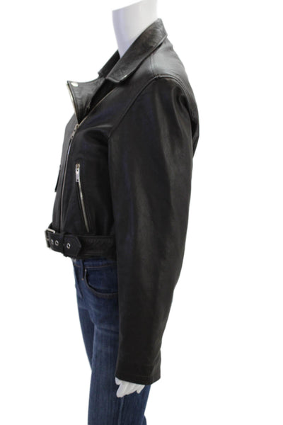 Designer Womens Long Sleeve Front Zip Collared Leather Jacket Brown Size IT 48