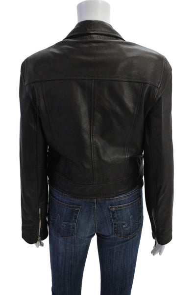 Designer Womens Long Sleeve Front Zip Collared Leather Jacket Brown Size IT 48