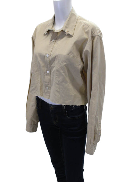 Riley Womens Collar Long Sleeve Button Down Crop Shirt Brown Size OS