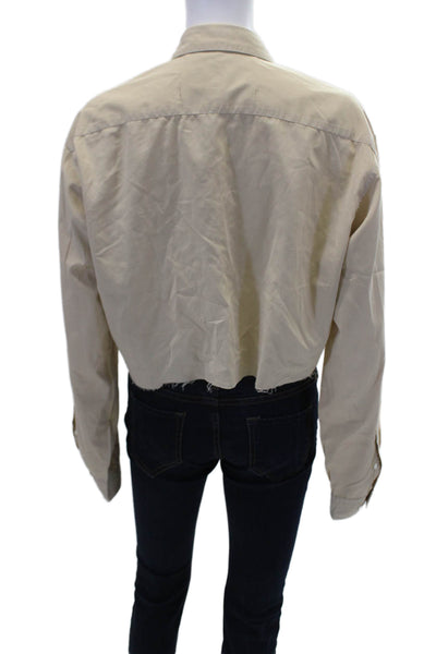Riley Womens Collar Long Sleeve Button Down Crop Shirt Brown Size OS