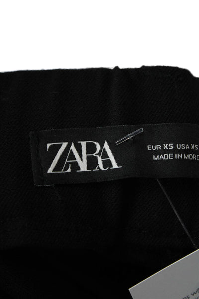 Zara Womens High Rise Pleated Tapered Leg Trouser Pants Black Size XS