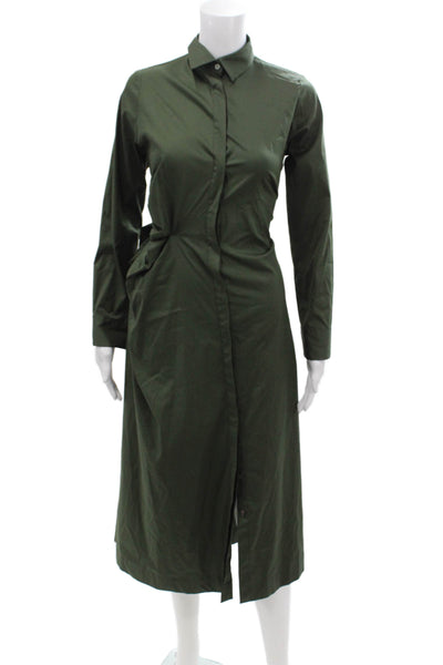 Wallmann Womens Button Front Long Sleeve Collared Midi Shirt Dress Green EU 36