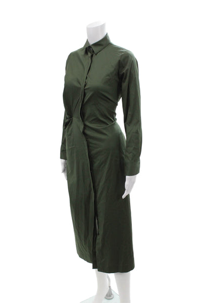 Wallmann Womens Button Front Long Sleeve Collared Midi Shirt Dress Green EU 36