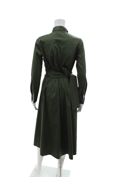 Wallmann Womens Button Front Long Sleeve Collared Midi Shirt Dress Green EU 36