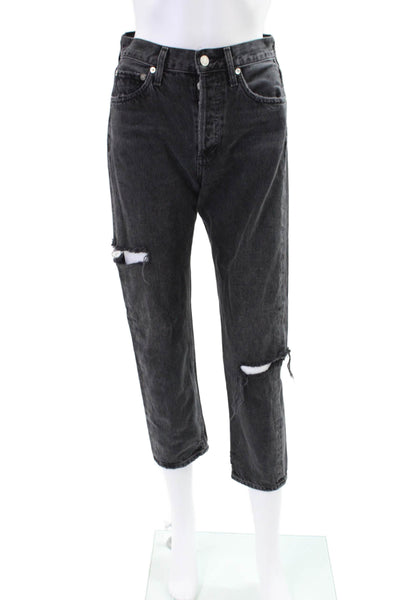 Agolde Womens Button Up High Rise Parker Jeans Black Cotton Size 23