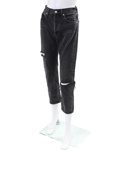 Agolde Womens Button Up High Rise Parker Jeans Black Cotton Size 23
