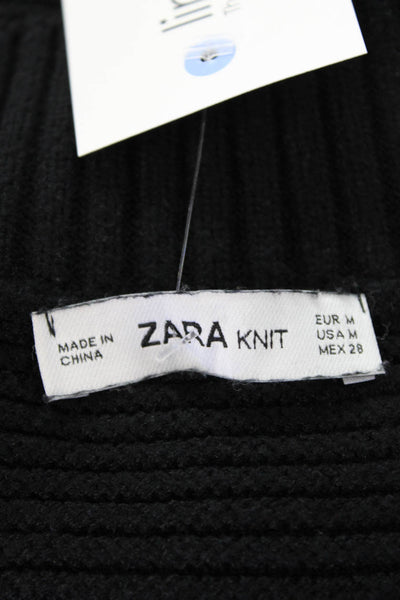 Zara Womens Textured Knit Long Sleeve High Neck Sweater Black Size M