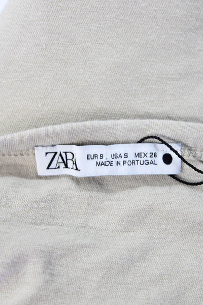 Zara Womens Cotton Short Sleeve Round Neck Top Nude Size S