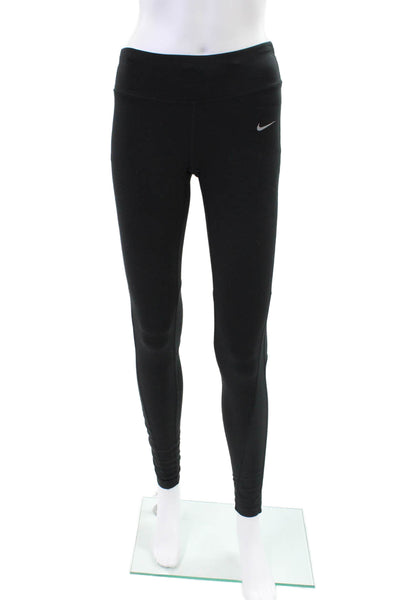 Nike Womens Textured Drawstring Lined Fitted Leggings Black Size S