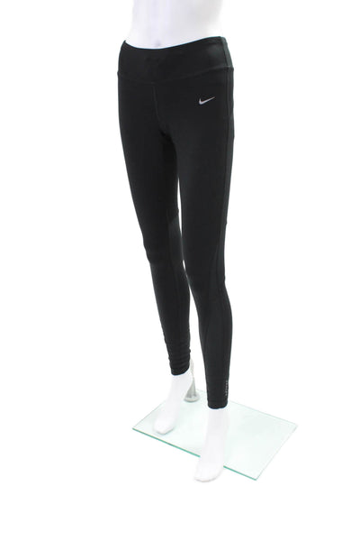 Nike Womens Textured Drawstring Lined Fitted Leggings Black Size S